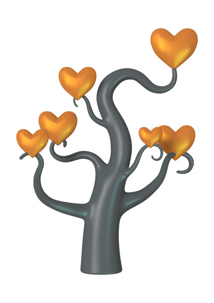 3D渲染心形树在白色图片下载