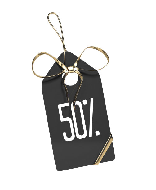 带金丝带的价签有五折优惠。图片下载