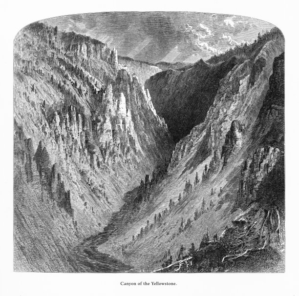 黄石峡谷，大峡谷，黄石国家公园，怀俄明州，蒙大拿州和爱达荷州，美国，美国维多利亚版画，1872年图片下载