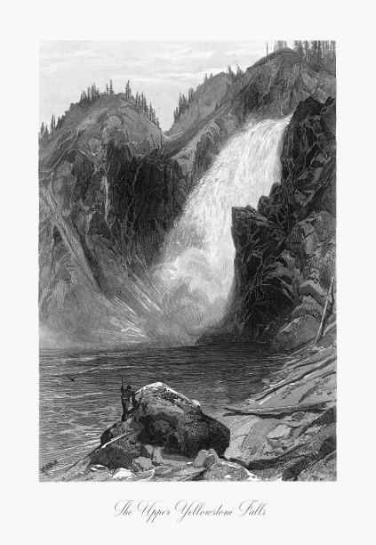 美国黄石国家公园上黄石瀑布（1872年维多利亚时代版画）图片下载