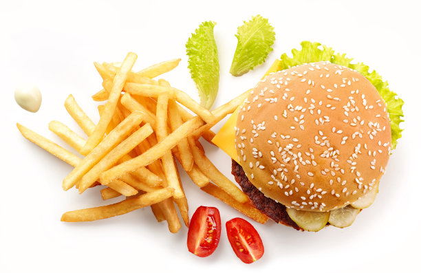 汉堡和炸土豆孤立在白色图片下载