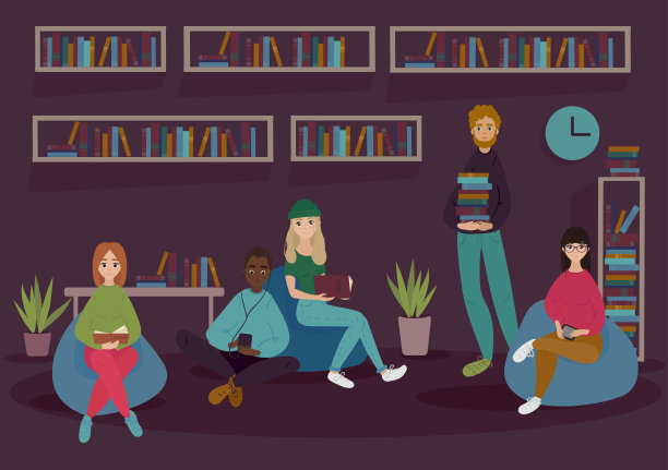 在图书馆里，年轻人坐在柔软的椅子上看书图片下载