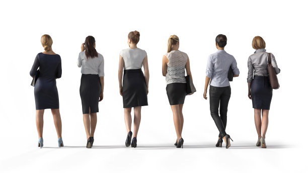 站在商业女人的背影。白色背景上的插图，3d渲染孤立。图片下载