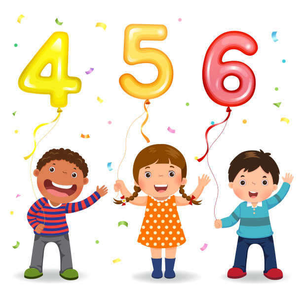 手持456号气球的卡通儿童图片下载