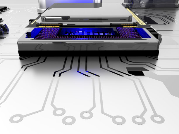 带有电路板的CPU。计算机概念及技术背景图片下载