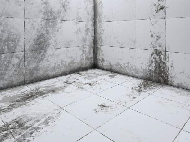 肮脏的白色瓷砖地板角3D渲染图片下载