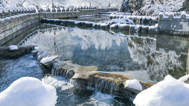 美妙的冬季景色和水面的倒影图片下载