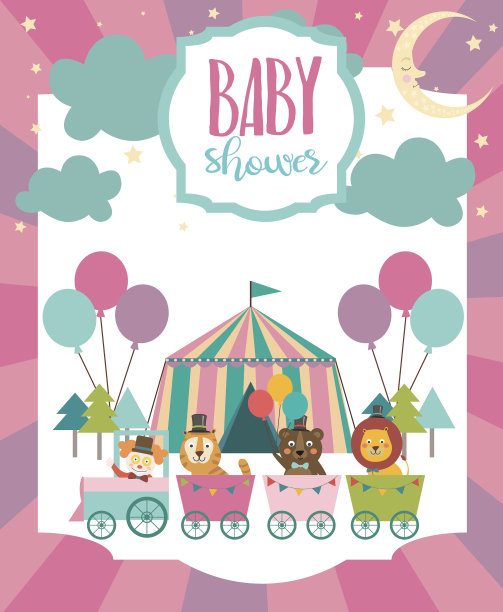 宝宝派对邀请卡与马戏团主题图片下载