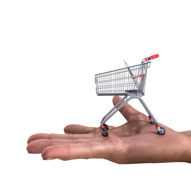 购物车在手上3d渲染在白色背景上没有阴影图片下载