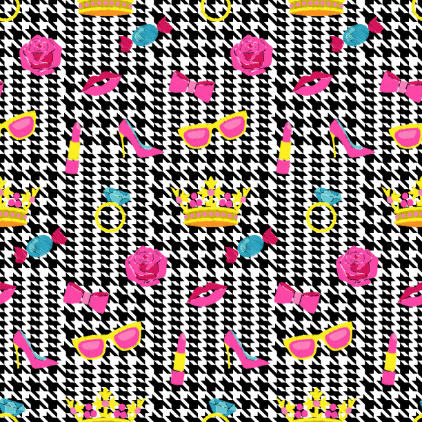 检查时装无缝图案刺绣女孩套装图片下载