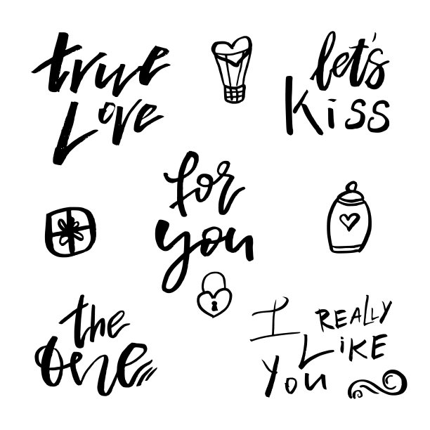 白色字体上的情人节快乐图标。问候，祝贺，乔迁海报，邀请，照片覆盖的模板。矢量图图片下载