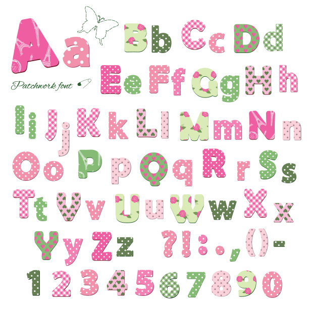 可爱的纺织字体。模式下的剪贴蒙版。图片下载