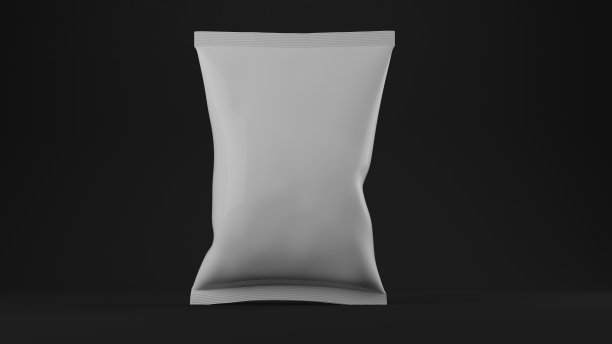 一个白色的薯片袋在黑色上的3d渲染图片下载