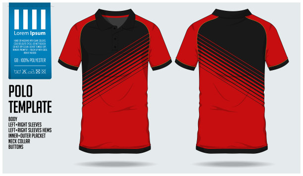 为足球运动衫，足球工具包或运动俱乐部的马球t恤运动设计模板。运动服的正面和背面。运动俱乐部t恤模型。向量。图片下载