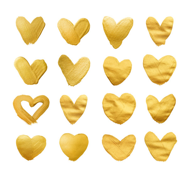 一套闪亮的心为您惊人的设计项目。水彩纹理笔触孤立在白色上图片下载