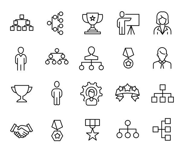 领导力相关的线条图标的简单集合。图片下载