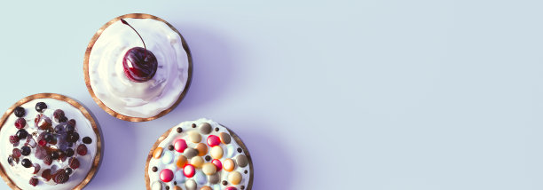 彩色纸杯蛋糕在蓝色背景，插图图片下载