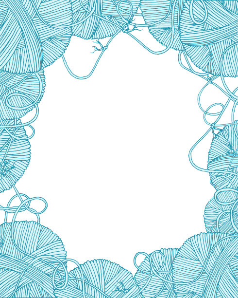 矢量纱球装饰框架用长线和结，空白中间为你的文字空白。手绘插图编织和钩针类项目，小册子，海报或封面素材图片