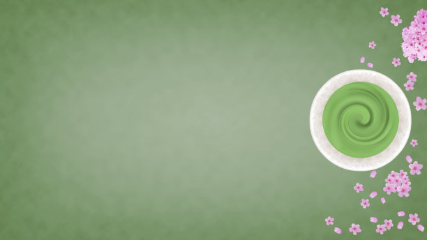 春天的图片，绿茶(抹茶)和樱花的背景(16:9长宽比)图片下载