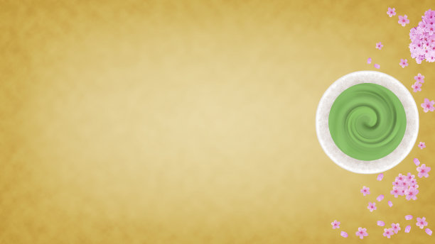 春天的图片，绿茶(抹茶)和樱花的背景(16:9长宽比)图片下载