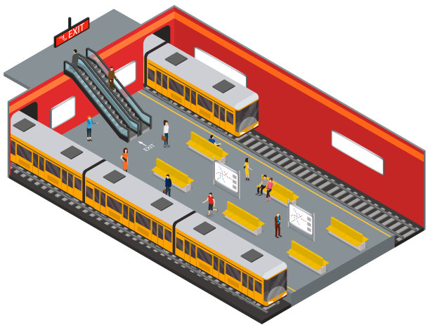 描绘地铁车站等距视图。向量图片下载