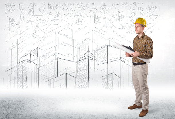 英俊的建筑专家，以城市绘画为背景图片下载