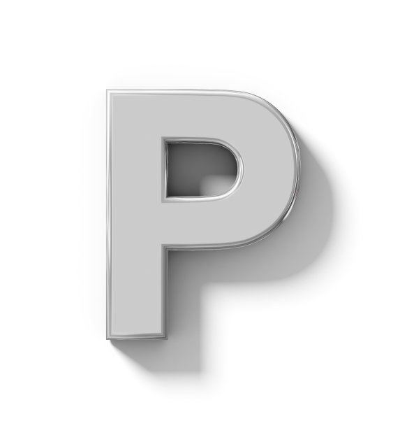 字母P 3D银孤立在白色与阴影正交投影图片下载