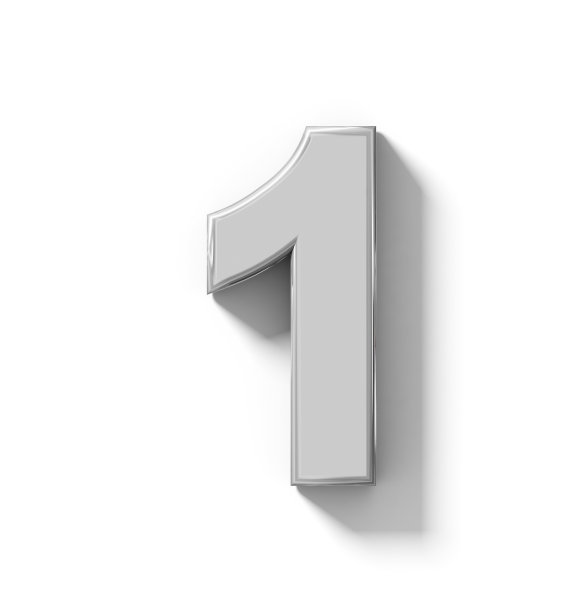 数字1 3D银孤立在白色与阴影正交投影图片下载