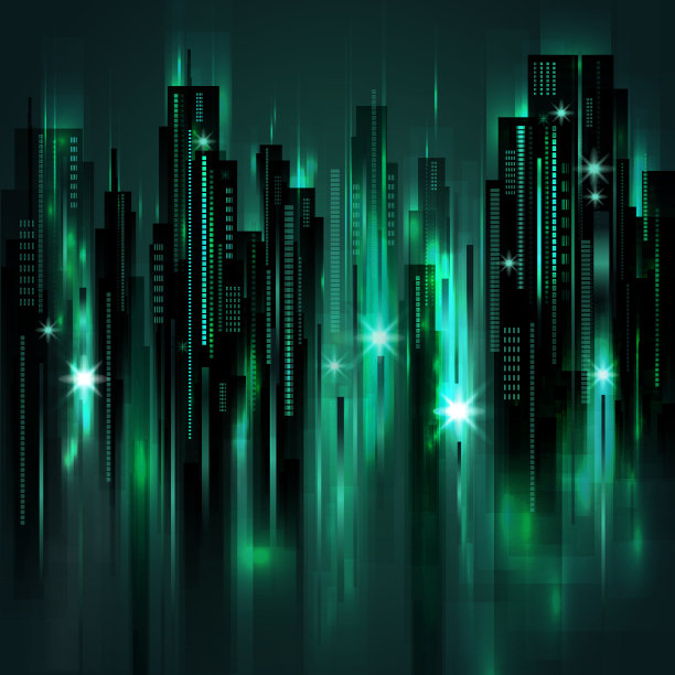 夜晚城市天际线，矢量图图片下载