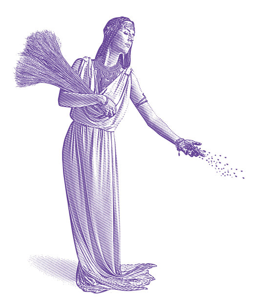 紫外光雕刻得墨忒尔，女神的收获和生育，播种种子。图片下载