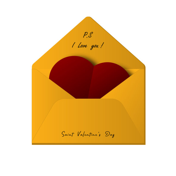 信封上的心和文字:我爱你和圣瓦伦丁节。矢量图图片下载