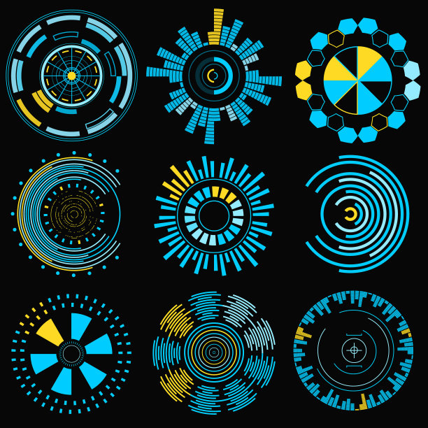 卡通HUD未来元素集。向量图片下载