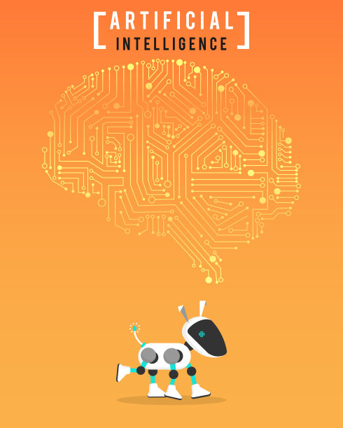 橙色背景下的机器人和高科技人工智能图片下载