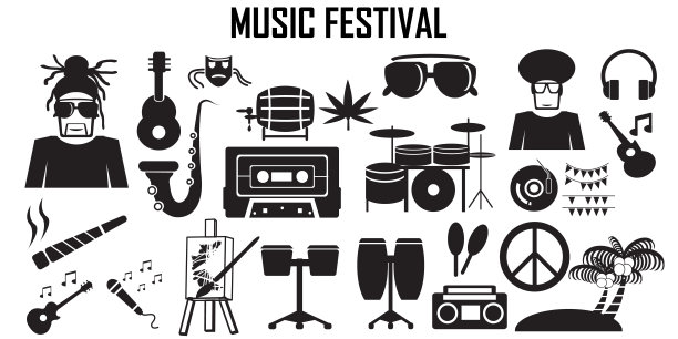 音乐节图标设置向量。图片下载