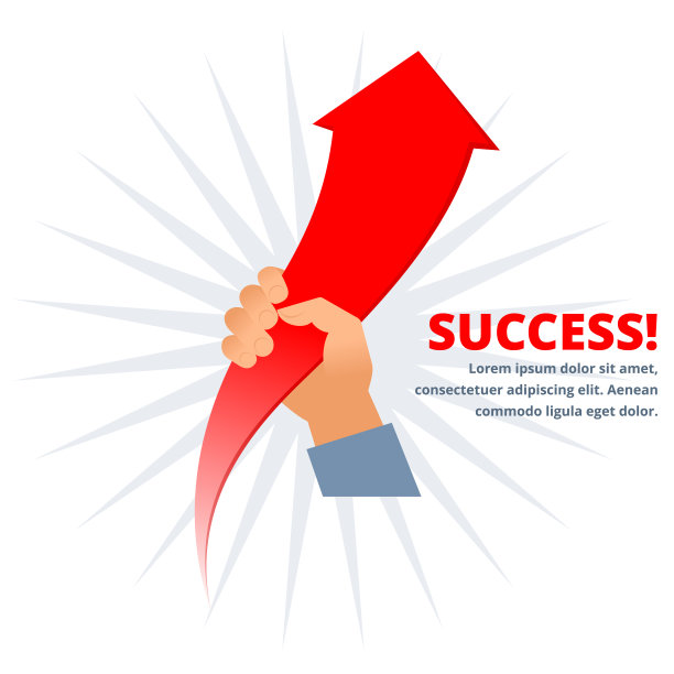 手持正在成长的红色箭头图形。企业提升扁平化理念。图片下载