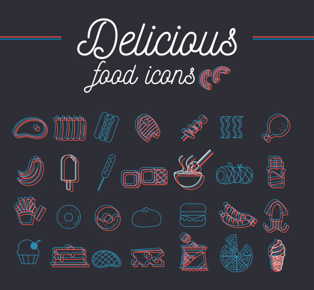 美味的食物图标集重叠信息图设计。矢量图片下载