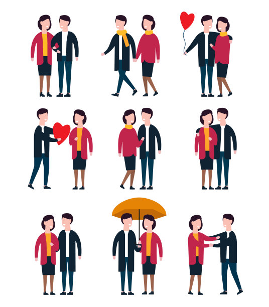 浪漫的情侣，有情人的人在一起。Person字符向量集图片下载
