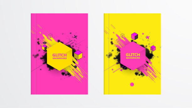 封面与抽象故障图形设计。彩色的背景。适用于横幅，海报，海报，传单。Eps10向量模板。图片下载