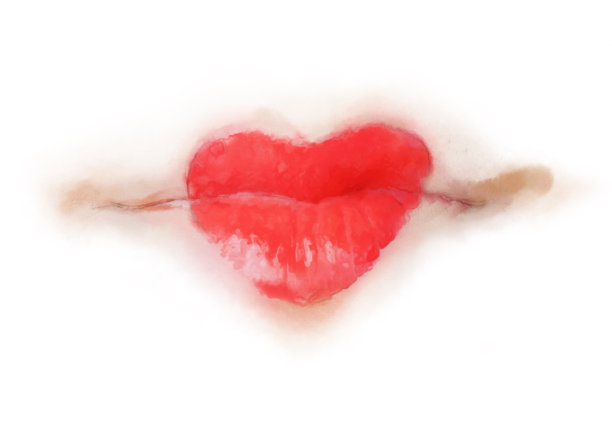 红色的心型唇膏。图片下载