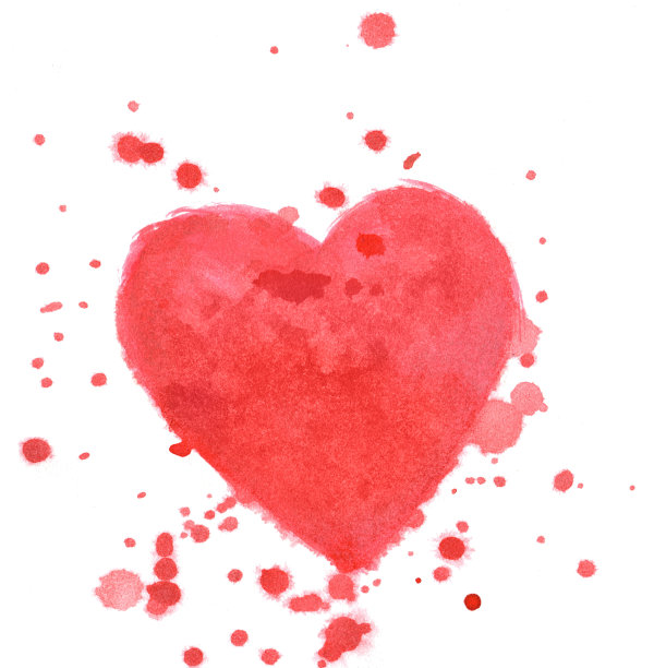 红心飞溅孤立在白色背景水彩图片下载