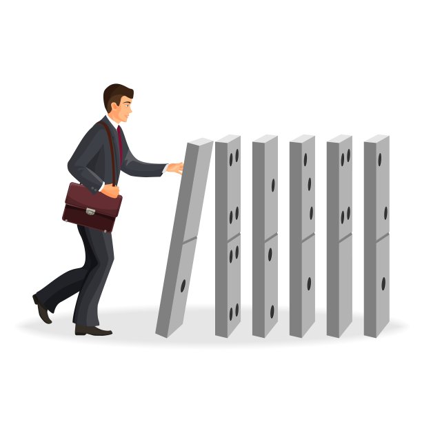 拿着公文包的商人跌落多米诺骨牌图片下载