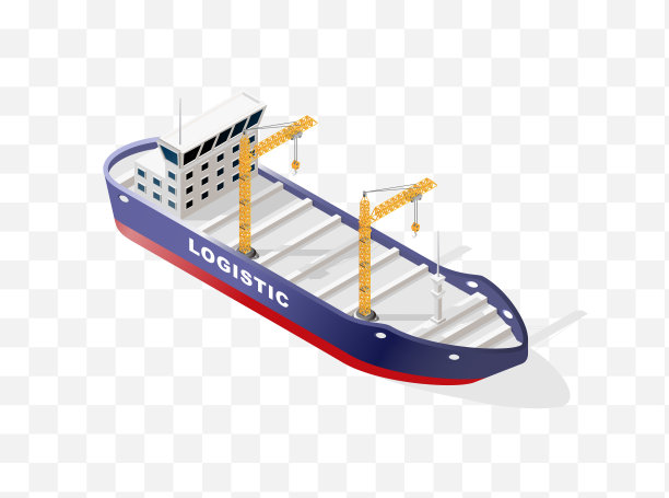 一组孤立的高质量的等距城市元素。集装箱船与阴影透明的背景图片下载