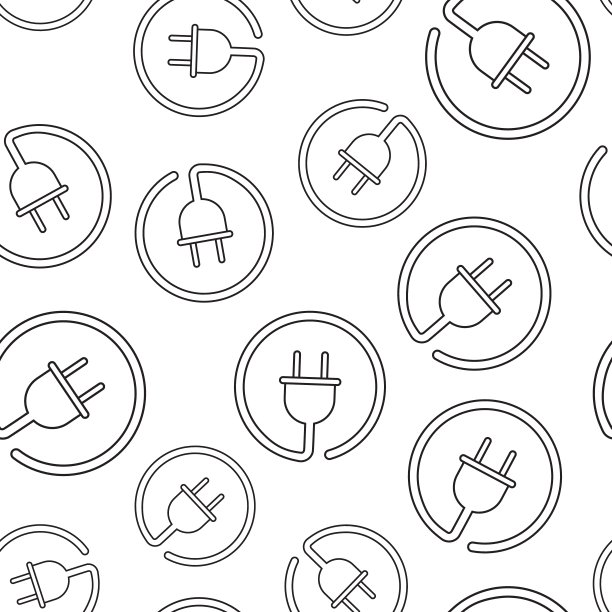 电力电线电缆无缝图案背景。商业平面矢量插图。插头电缆标志符号图案。图片下载