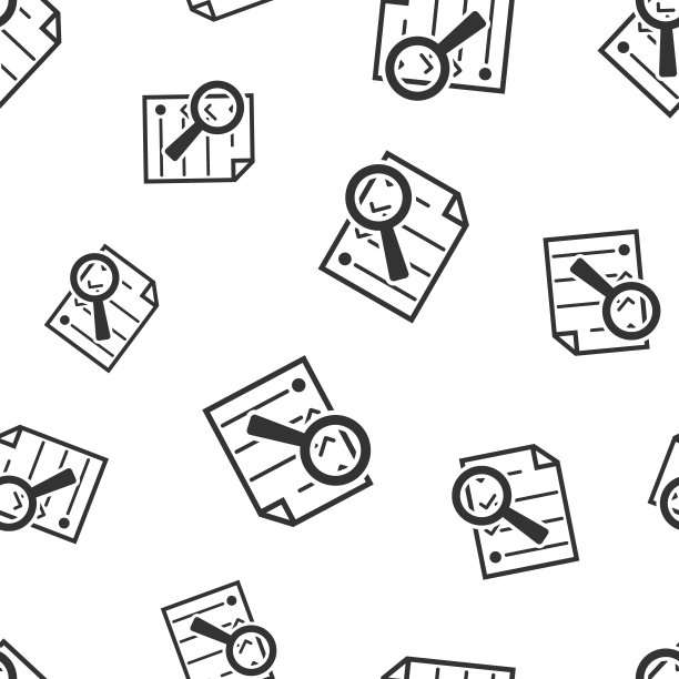 文档与放大镜无缝模式。业务概念文档复选框象形图。矢量插图上的白色背景。图片下载