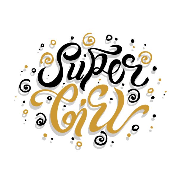 超级女孩。服装文字。儿童徽章标签图标。励志名言卡片邀请横幅。女性书法背景。庆典排版海报。矢量素材。图片下载