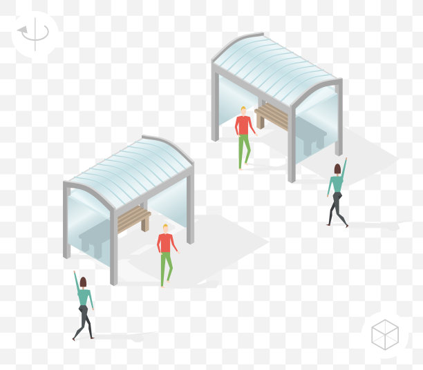 等距高品质城市元素45度阴影透明背景。公共汽车站图片下载