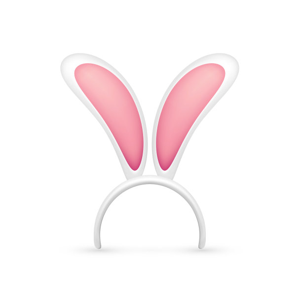 复活节兔子的耳朵。粉白色兔耳面膜。春天季节可爱的帽子。4月,3月的假期图片下载