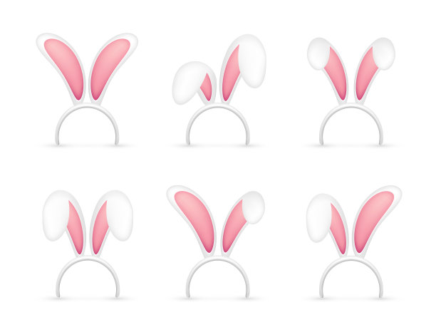 复活节兔子的耳朵。粉白色兔耳面膜。春天季节可爱的帽子。4月,3月的假期图片下载