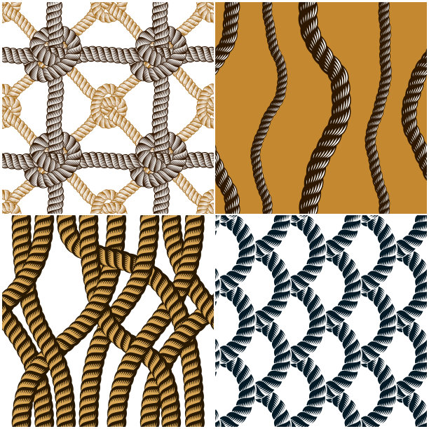 无缝航海绳索模式矢量集。无尽的海军蓝插图与环绳线装饰系列。无尽的海军蓝插图与渔网装饰和海洋结。可用于布料、墙纸。图片下载