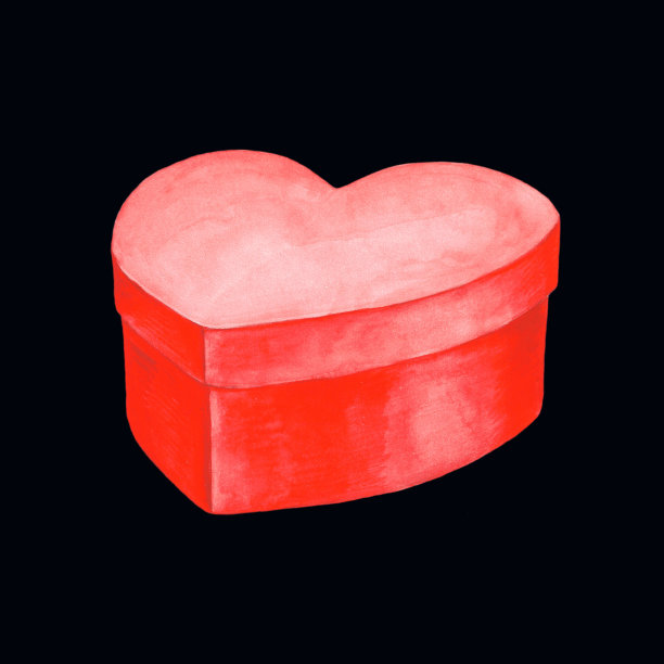 水彩画的纸板盒在形状的一个心的象征。图片下载